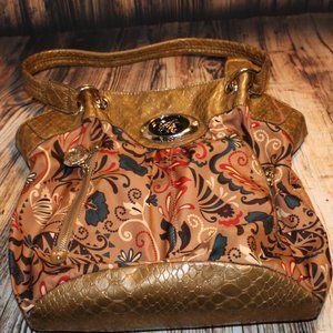 Large Tan Floral Seinna Ricchi Hobo Shoulder Bag